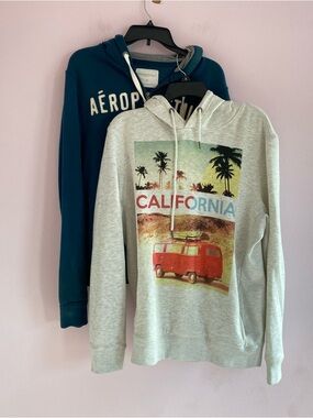 BUNDLE - Aeropostale Men's Blue Green Hoodie & Grey 'California' Graphic Hoodie
